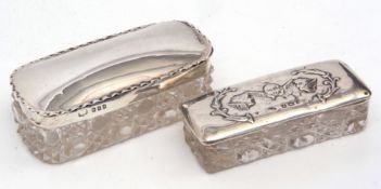 Mixed Lot: two various clear cut glass and silver lidded toiletry pots, each of rectangular form