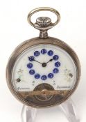 Early 20th century Swiss 8-day open face keyless watch, Hebdomas, the 8-day spring driven movement