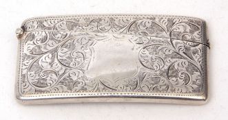 Edward VII card case of curved rectangular form with all over engraved decoration to a vacant