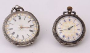 Mixed Lot: two various early 20th century Swiss silver cased open face fob watches comprising one