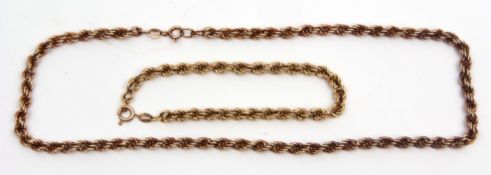 Mixed Lot: yellow metal rope twist chain, stamped 9K, together with a similar bracelet, stamped