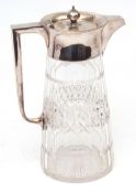 Early 20th century EPNS mounted and clear cut glass claret jug, height 23cms