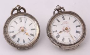 Mixed Lot: two late 19th century Swiss silver cased open face key wind fob watches, the first "Kay's