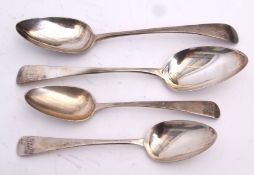 Mixed Lot: two various Old English pattern table spoons together with two further dessert spoons,