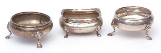 Mixed Lot: two various George III open cauldron salts, together with a further rectangular
