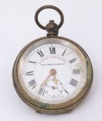 Late 19th century base metal cased open face watch "Railway timekeeper" with mono-metallic balance