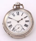 Last quarter of 19th century silver cased open face lever watch, the silvered and frosted movement