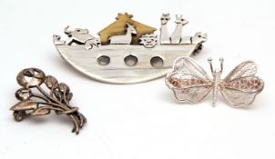 Mixed Lot: white metal modern brooch/pendant, a design of animals on an ark, stamped 925, 55 x 35mm;