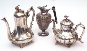 Mixed Lot: late 19th century electro-plated Britannia metal coffee pot of compressed baluster