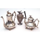 Mixed Lot: late 19th century electro-plated Britannia metal coffee pot of compressed baluster