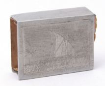 Mid-20th century aluminium Middle Eastern matchbox cover of rectangular form, the panels decorated