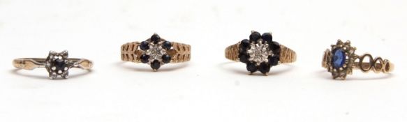 Mixed Lot: two modern 9ct gold sapphire and diamond cluster rings, both flowerhead designs with