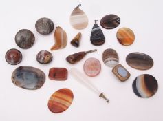 Mixed Lot: five agate pendants, five agate and metal coat buttons, together with ten various