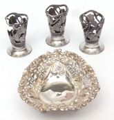 Mixed Lot: white metal bon-bon dish of shaped oval form and raised on three ball feet, together with