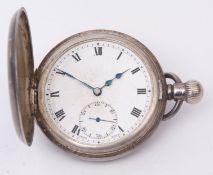 Second quarter of 20th century silver cased half hunter keyless lever watch, J W Benson - London,
