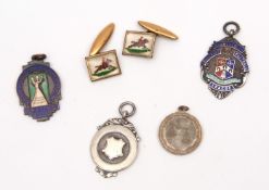 Mixed Lot: silver and enamel fob medal, Hammersmith District Football League, hallmarked for