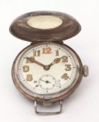 First quarter of 20th century silver cased half hunter wristwatch, the Swiss 15-jewel movement