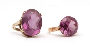 Mixed Lot: 14K stamped amethyst dress ring, circular shaped claw set in a coronet mount together
