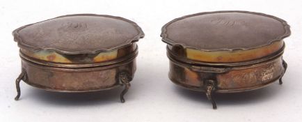 Mixed Lot: two various dressing table caskets, each of circular form with velvet lined interiors and