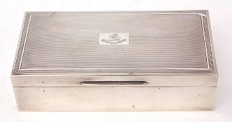 Elizabeth II silver mounted table cigarette box, of hinged rectangular form, the polished body