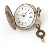 Late 19th century Swiss silver cased full hunter fob watch, the frosted and gilt movement with