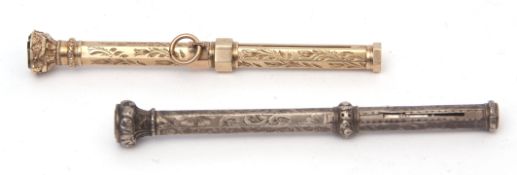 Mixed Lot: gold plated and silver plated propelling pencils, each with paste set finials to