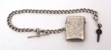 Late 19th century curb link watch chain set with T-bar and swivel, length 32cms, together with a