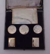 Cased set of three Royal Commemorative medallions and two further replica stamps, combined wt approx