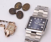 Mixed Lot: steel cased Seiko automatic LM 23-jewel centre seconds calendar wristwatch, together with