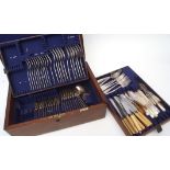 Mixed Lot: quantity of assorted flatware and cutlery, all contained within an oak Mappin & Webb -