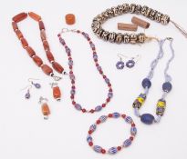 Mixed Lot: bead necklaces, bracelet, earrings etc to include African inlaid bone necklace, carnelian