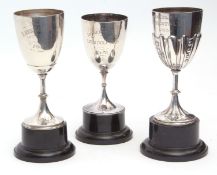 Mixed Lot: three various mid-20th century Leek Golf Club "Roberts Cup" trophy cups, each of goblet