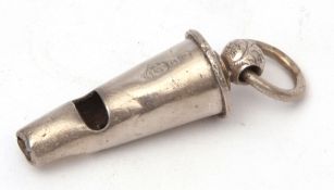 Mid-19th century part whistle of tapering cylindrical form with ring suspension (lacking housing and