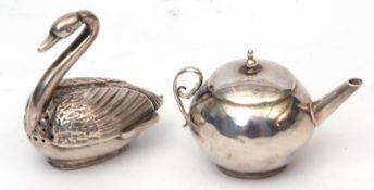 Mixed Lot: late Victorian Continental pomander/caster shaped in the form of a swan with pierced