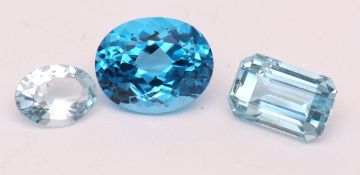 Mixed Lot: two blue topaz stones, 1.20ct-5.50ct approx, together with an aquamarine, 2.84ct approx