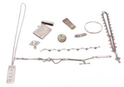 Mixed Lot: hallmarked silver ingot pendant on white metal chain, hallmarked silver money clip,