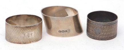 Mixed Lot: three various napkin rings, combined wt approx 107gms, various dates and makers (3)