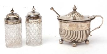 Mixed Lot: Edward VII oval lidded mustard with clear glass liner and matching spoon, London 1901,