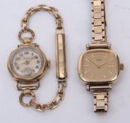 Mixed Lot: two various ladies gold plated wristwatches including Seiko and DWC, various dates and