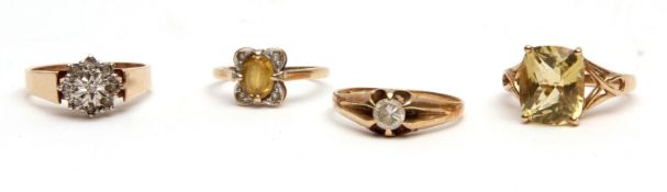 Mixed Lot: 9ct gold and cubic zirconia ring, 9ct gold and small diamond cluster ring together with a
