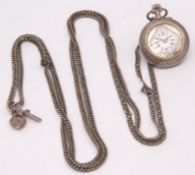 Late 19th century open face cylinder fob watch, the movement with mono-metallic balance and cylinder