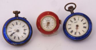 Mixed Lot: two various silver and base metal cased fob watches, the first Dora, with cylinder