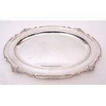 Mid-20th century electro-plated oval serving tray with cast and applied rim and polished field,