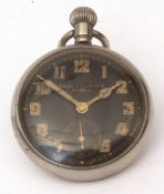 Early 20th century Government issue nickel cased open face lever watch, Carley & Clemence Ld,