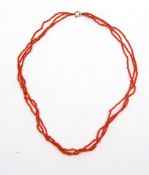 Vintage coral small bead triple necklace, 190mm drop