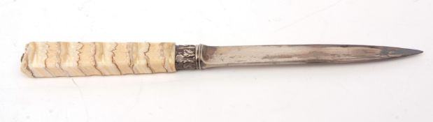 Victorian paper knife with plain spear point blade to an acanthus leaf ferrule and elephant's