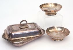 Mixed Lot: electro-plated and lidded serving dish of rectangular form with pull off cover and