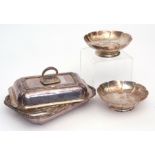 Mixed Lot: electro-plated and lidded serving dish of rectangular form with pull off cover and