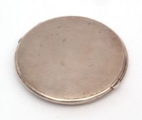 George VI powder compact of circular form with engine turned covers and cartouche engraved "Cynthia"