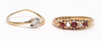 Mixed Lot: early 20th century 18ct gold diamond and ruby ring set with three circular cut small